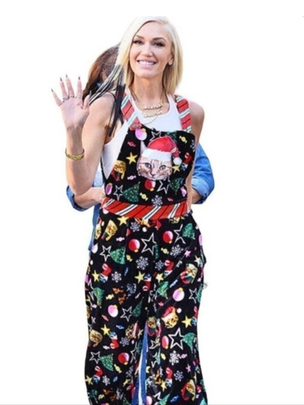 Nwt No Bo Kawaii Festive Cat Velvet Overalls Jumper Black Multi Y2K Christmas M